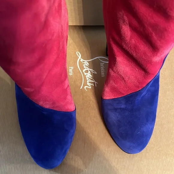 Louboutin Botty Doubke 100 veau velours azulejo 38 Barbie boots - Picture 3 of 11